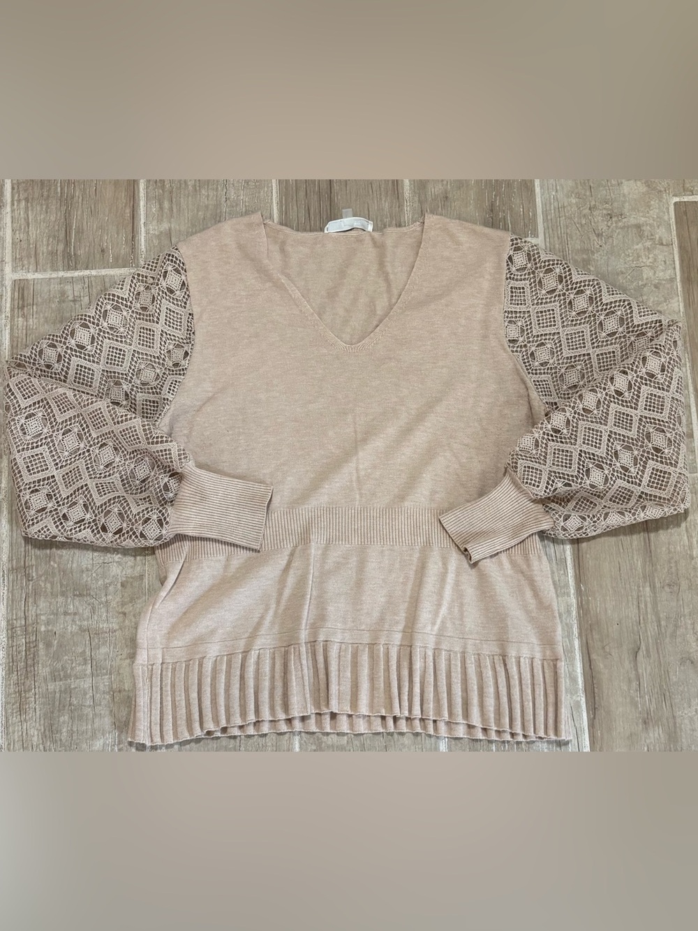 Liquid Beige Knit V-Neck Top